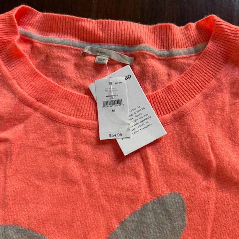 Gap Womens Orange Neon Butterfly Crewneck Sweater M New - Picture 3 of 6